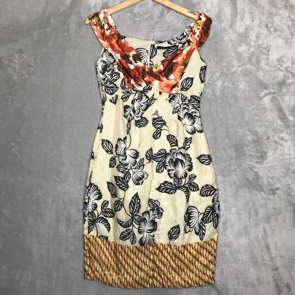 Black Halo Dress Womens 6 Mixed Floral Print Silk Sheath Off The Shoulder Party - Picture 1 of 10